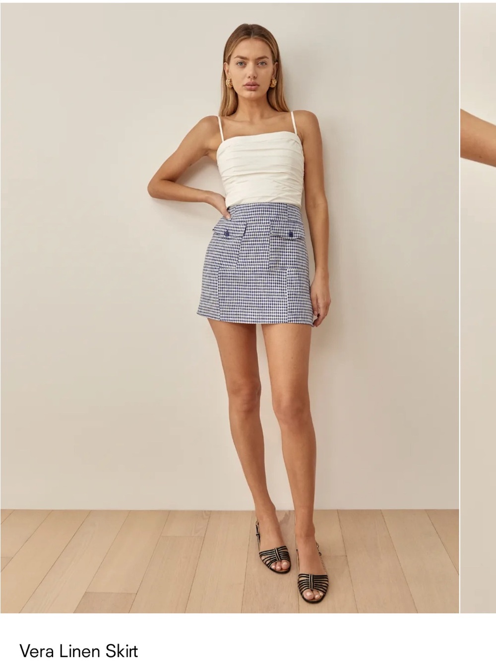 Reformation Linen Blue Gingham Mini Skirt